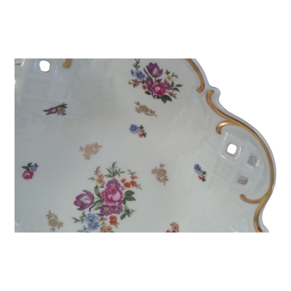 Reichenbach Bone China Bowl Footed 11" White Floral Gold Trim Germany GDR VTG - Picture 5 of 9